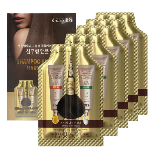 Instant Permanent Hair Color Dye Shampoo Ampoule - Paraben-Free, 5-Minute Easy and Fast Coloring, Keratin & Collagen, Made in Korea (Dark Brown)