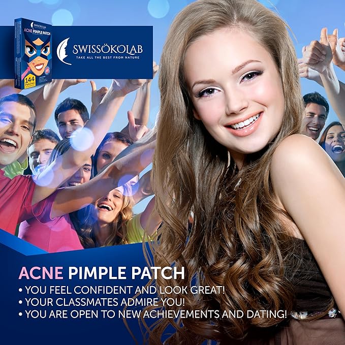 SWISSÖKOLAB Acne Patch Pimple Patch Hydrocolloid Acne Stickers Absorbing Spot Dot Acne Cover 144 Acne Dots Pimple Sticker Acne Pimple Master Patch Blemish Patches