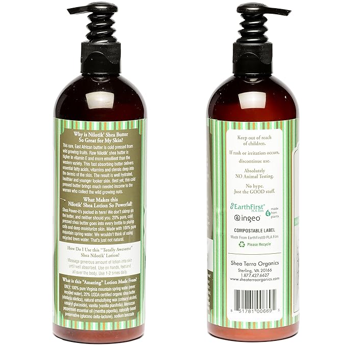 Shea Terra Organics Nilotik’ Shea Butter Ultra-Rich Lotion – Marrakesh Menthe Vanilla | Natural Daily Moisturizer High in Vitamins with Cooling Sensation to Soothe Irritated Dry Skin– 16 oz