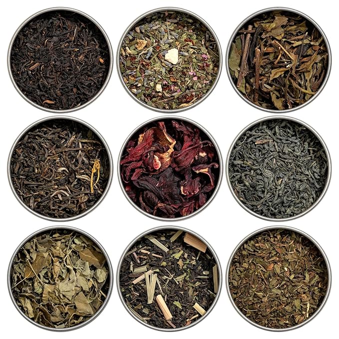 Heavenly Tea Leaves 9 Flavor Variety Pack Loose Leaf Tea Sampler (Approx. 90 Cups) - Green, Herbal, Black, White Teas - Great Iced or Hot - High to No Caffeine - Mother's Day Tea Gifts for Mom