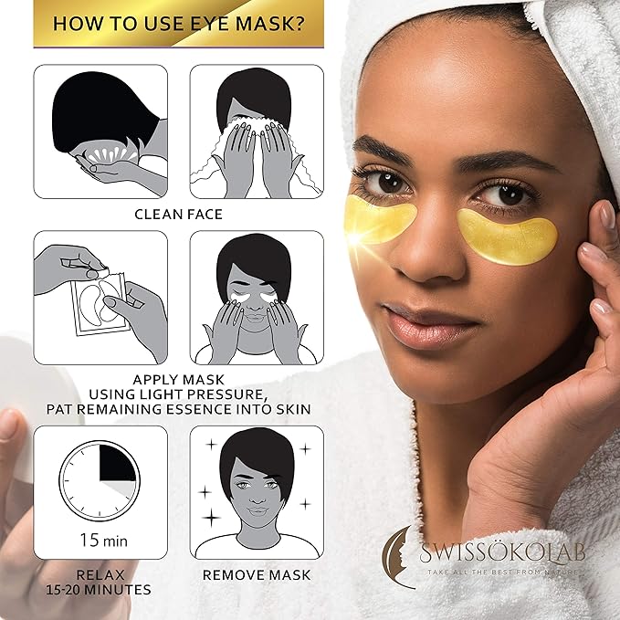 SWISSÖKOLAB Under Eye Patches For Puffy Eyes 24k Gold Eye Mask Dark Circles And Puffiness Collagen Eye Gel Pads Moisturizing & Reducing Wrinkles Anti-Aging Hyaluronic Acid (Revitalising)