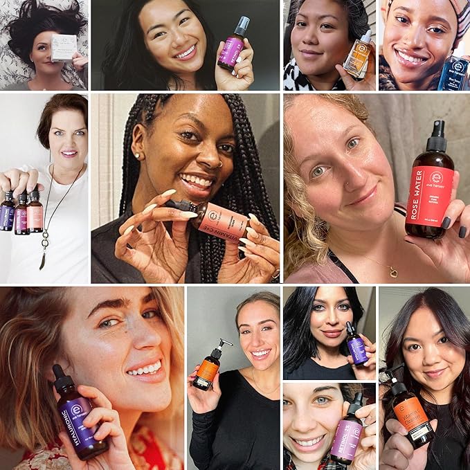 Eve Hansen Skincare Duo: Organic Rose Water Spray (8 oz) & Collagen Face Mask Sheets (Set of 5) – Hydrating & Soothing Care with Hyaluronic Acid & Botanical Extracts – Set of 2 Products