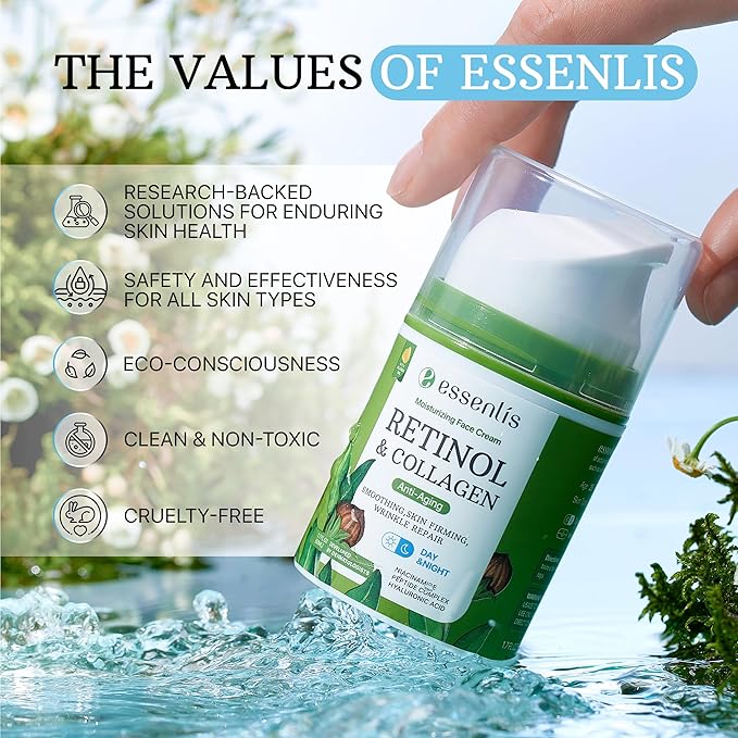 Retinol Collagen Cream, Anti Aging Face Moisturizer and Caffeine Eye Cream for Dark Circles and Puffiness