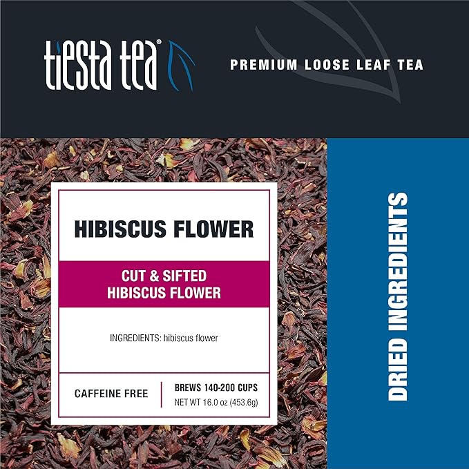 Tiesta Tea - Dried Hibiscus | Loose Leaf | Cut & Sifted Hibiscus Flower | Premium Blend | Non-Caffeinated | Make Hot or Iced & Brews Up to 200 Cups | 16 Ounce Resealable Bulk Pouch