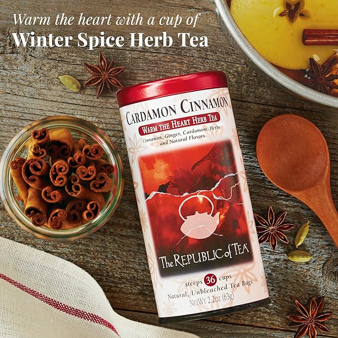 The Republic of Tea - Cardamon Cinnamon Herbal Tea, 36 Tea Bag Tin, Naturally Caffeine-Free