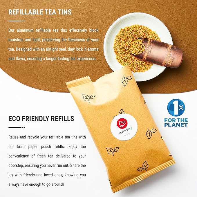 Senbird Organic Sobacha - Japanese Soba Buckwheat Tea - From Hokkaido - Loose Leaf in Airtight Tea Tin (3.5oz/100g)