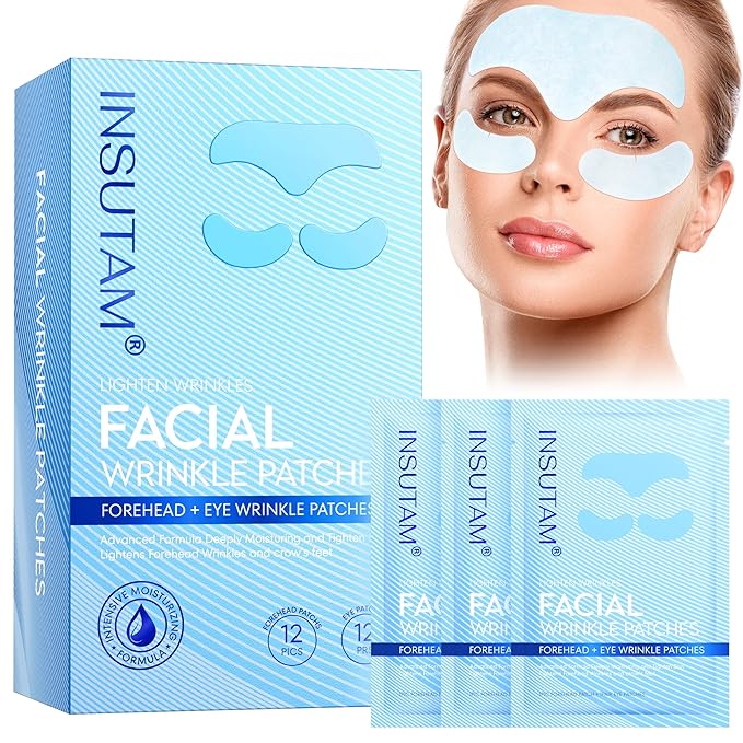 Forehead Wrinkle Patches for Anti-wrinkles: Overnight Face Wrinkles Patches to Lift Smile Lines for Women (12PRS, BULE)