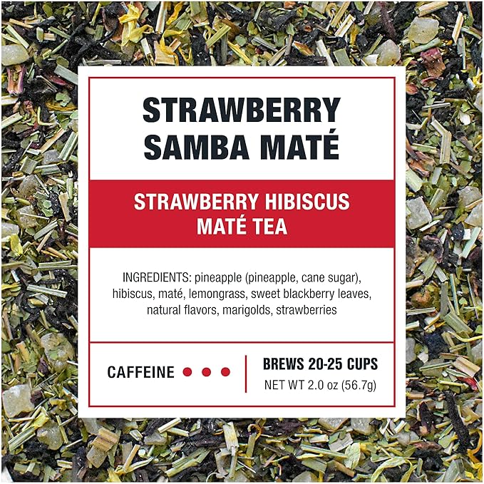 Tiesta Tea - Strawberry Samba Mate | Loose Leaf | Strawberry Hibiscus Mate Tea | High Caffeinated Fruit Blend | Make Hot or Iced Up to 25 Cups | 2 oz Resealable Pouch