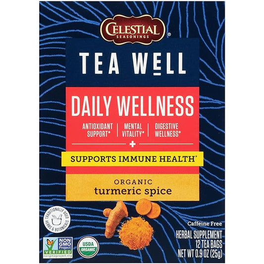 Celestial Seasonings TeaWell Herbal Tea, Daily Wellness, Organic Turmeric Spice, 12 Count