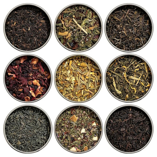 Heavenly Tea Leaves Organic Loose Leaf Tea Sampler Set (Approx. 90 Cups) - Assorted Black Tea, Green Tea, Herbal Tea - High to No Caffeine, Great Hot or Iced, Mother's Day Gifts for Mom