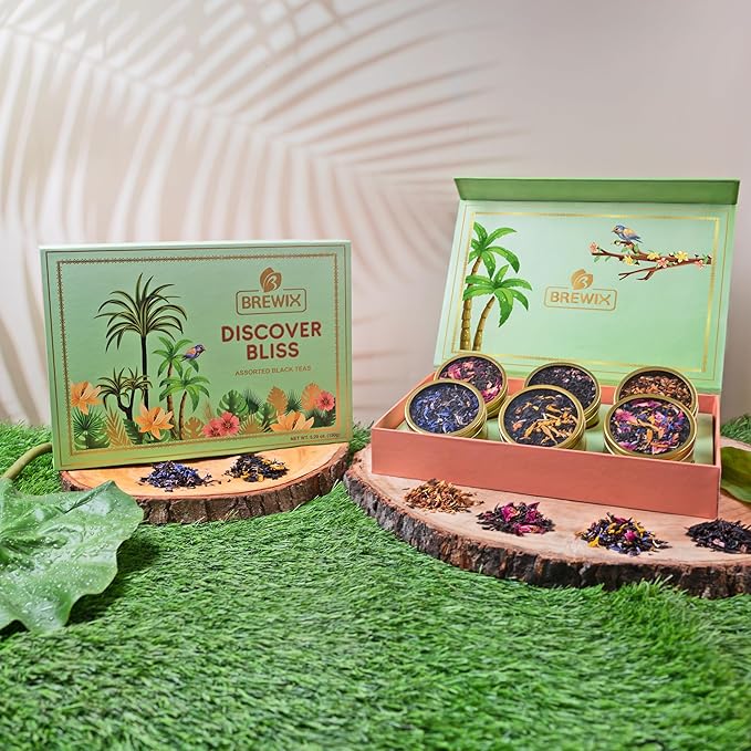 BREWIX, Discover Bliss Premium Black Tea Christmas Gift Box (5.29oz/ 75+ Cup) | Tea Gift Sets For Tea Lover |6 Unique Black Tea | Best for Birthdays, Anniversaries & Holidays