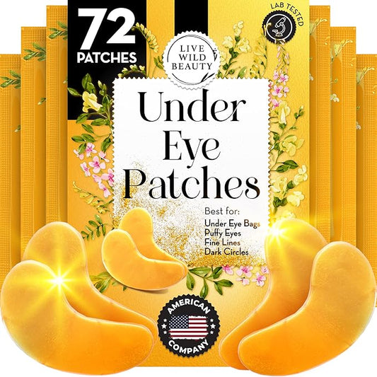 Under Eye Patches (72 Patches) for Puffy Eyes and Dark Circles with Pure Collagen, 24K Gold Eye Gel Pad Masks for Reducing Eye Bags, Puffy Dark Circles, Wrinkles, and Fine Lines