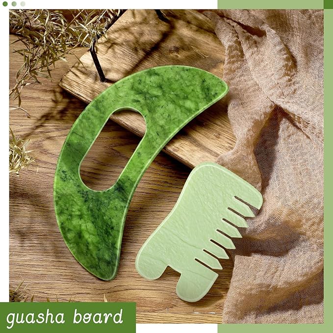 BBTO 2 Pcs Jade Comb for Scalp Massage Gua sha Comb for Head Body spa Hair Multifunctional Handheld Massage Tools(Fashion, Classic)