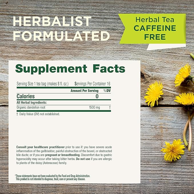 Traditional Medicinals Tea, Organic Roasted Dandelion Root, Supports Kidney Function & Healthy Digestion, 96 Tea Bags (6 Pack)