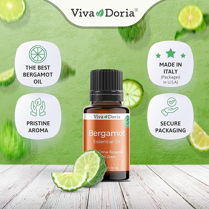 Viva Doria Bergamot Essential Oil, 100% Pure, Natural, Italian Bergamot Essential Oil, Undiluted, for Aromatherapy | Food Grade, 15 mL (0.5 Fluid Ounce)