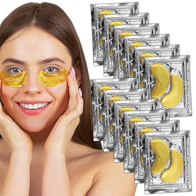 Under Eye Anti-Aging Eye Mask Collagen Patch Treatment for Minimizing Wrinkles, Puffy Eyes, Eye Bags, Dark Circles, Fine Lines Under the Eye, Looking Less Tired, Revitalizing, Moisturizing and Refreshing Your Skin 12 Pairs (Gold)