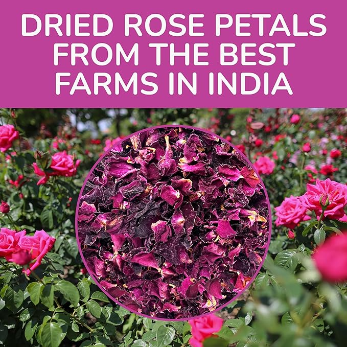 BREWIX, Pure Dried Rose Petals Loose Tea (25+ Cups,1.76oz/50g) Edible Flowers for Cocktails,Garnishing & Drinks, Tea,Baking,Desserts,Bread,Cake,Bath,DIY Skincare Edible Rose Petals in Resealable Bag