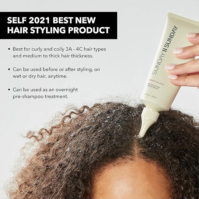 SUNDAY II Hair Flourish - Award Winning Nourishing Overnight Oil-Based Serum for Thicker, Visibly Longer Hair - Keeps Hair Looking, Feeling and Smelling Fresh - 3.38 fl oz