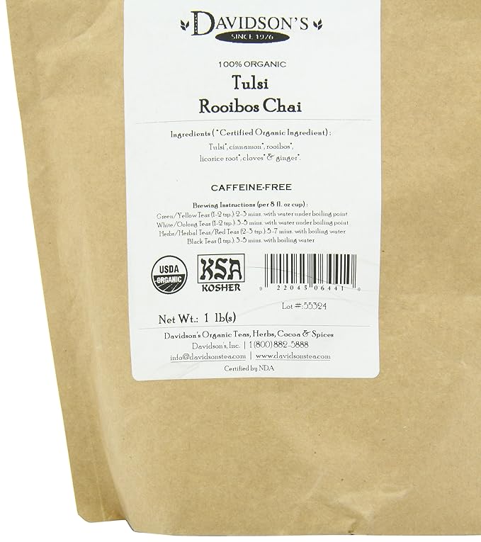 Davidson's Organics, Tulsi Rooibos Chai, Loose Leaf Tea, 16-Ounce Bag