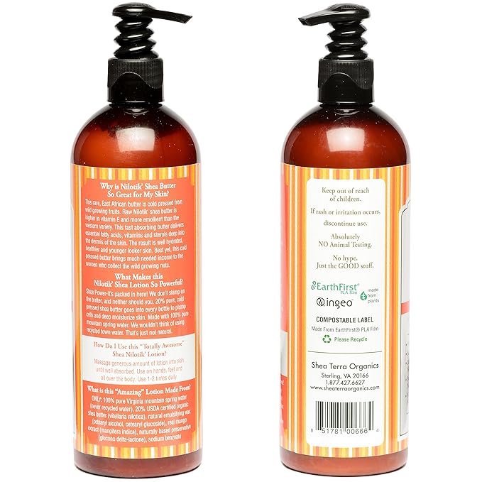 Shea Terra Organics Nilotik’ Shea Butter Ultra-Rich Lotion – Mango | Natural Daily Moisturizer High in Vitamins, Minerals & Fatty Acids with Antioxidant Properties to Soften & Protect Dry Skin– 16 oz