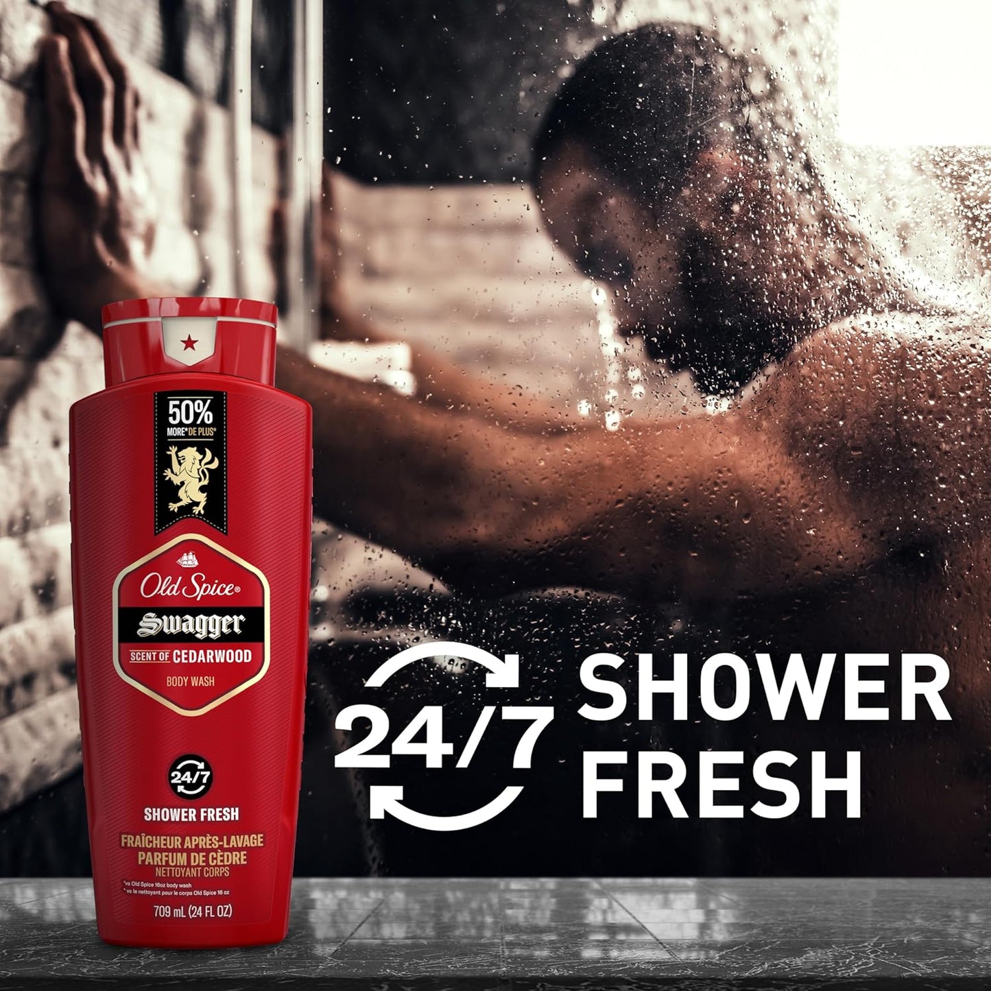 Old Spice Body Wash for Men, 24/7 Shower Fresh with Lasting Scent, Red Collection, Swagger with Cedarwood Scent, 24 fl oz (Pack of 2)