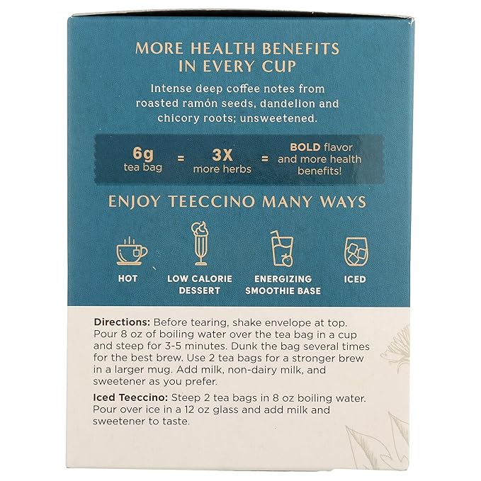 Teeccino Dandelion Tea – Dark Roast – Rich & Roasted Herbal Tea That’s Caffeine Free & Prebiotic with Detoxifying Dandelion Root, 10 Tea Bags (Pack of 4)