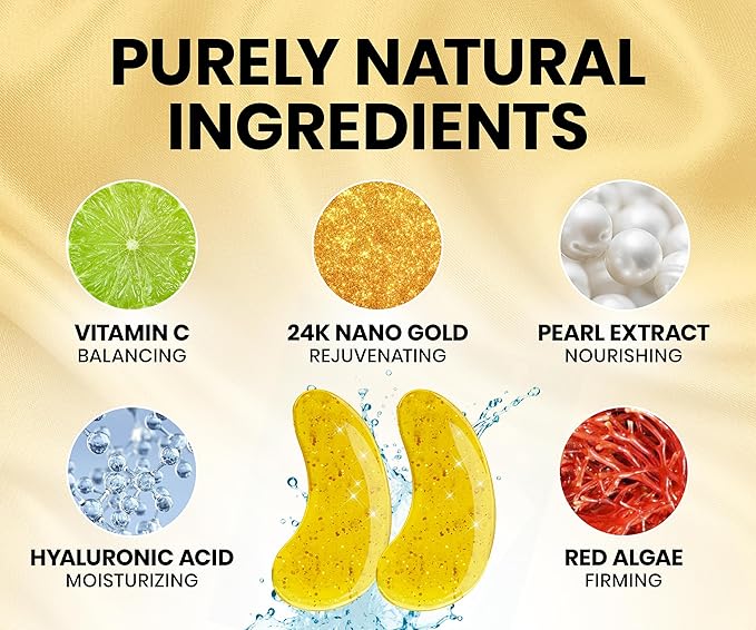 Stylia Under Eye Patches for Dark Circles and Puffy Eyes (30 Pairs) - 24k Gold Under Eye Mask with Vitamin C, Hyaluronic Acid, Pearl Extract - Eye Masks for Dark Circles and Puffiness