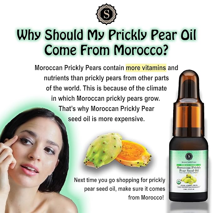 Organic Moroccan Prickly Pear Seed Oil | Anti Aging Face Serum, Dark Circles Under Eye Treatment, Moisturizer | Premium Grade Prickly Pear Oil (0.5 fl Oz)