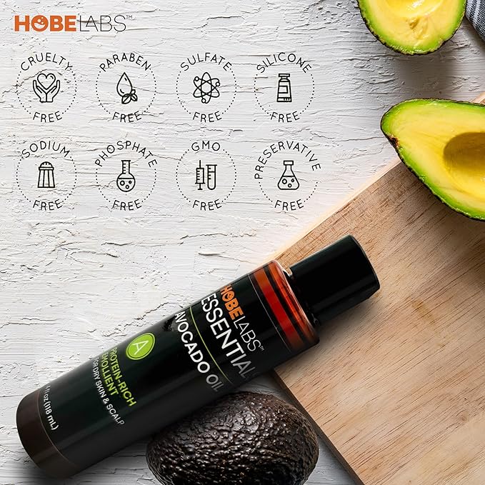 Hobe Labs Avocado Oil, 4 oz - Nourishes and Moisturizes Skin, Anti-Oxidants Relieve Inflammation, Protein Rich Emollient, Fights Early Signs of Aging