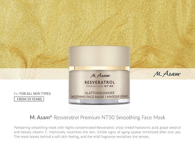 M. Asam Resveratrol Premium NT50 Smoothing Face Mask – Anti-aging face mask skin care with concentrated resveratrol & hyaluronic acid for increased radiance, facial care, 1.69 Fl Oz
