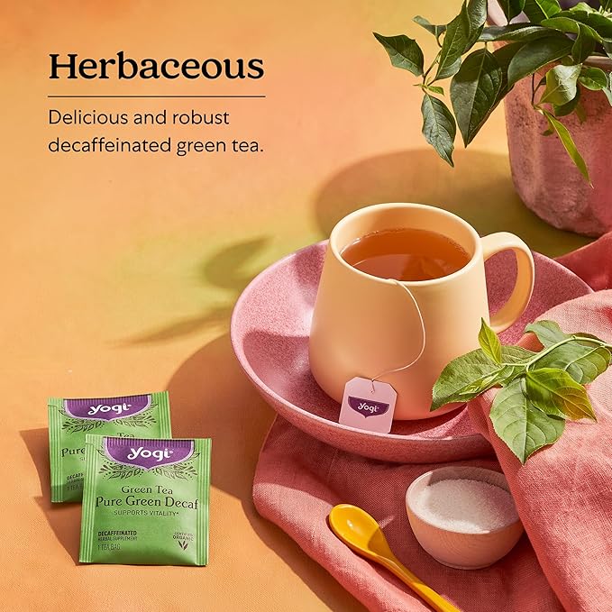 Yogi Tea Pure Decaf Green Tea - 16 Bags per Pack (4 Packs) - Organic & Decaffeinated - Supports Overall Health & Provides Antioxidants