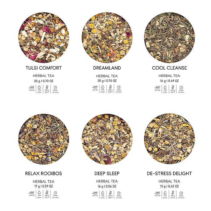 BREWIX, Discover Calm Premium Herbal Tea Christmas Gift Box (3.53oz/50+ Cups) | Tea Gift Sets For Tea Lover | 6 Unique Herbal Teas | Best for Birthdays, Anniversaries & Holidays