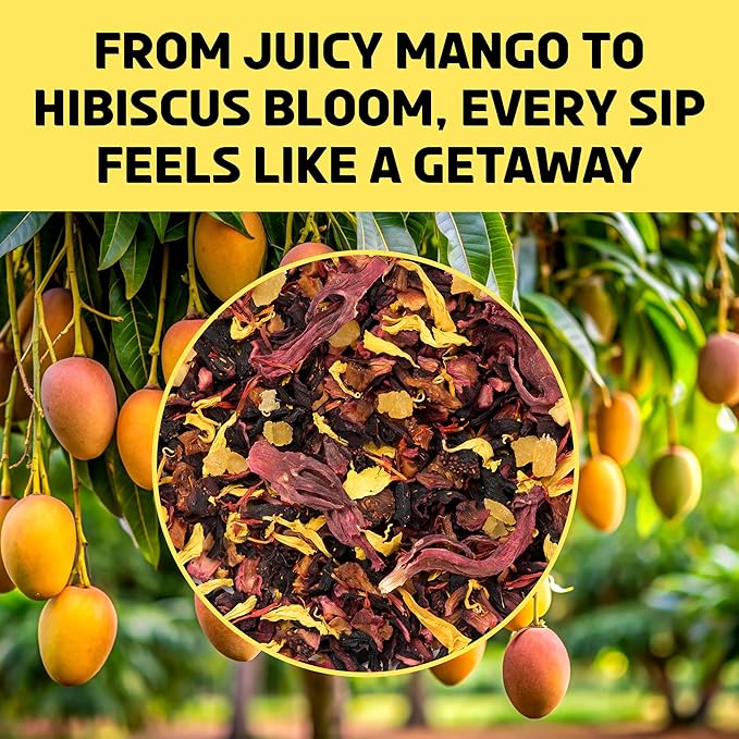 BREWIX, Mango Marvel Herbal Loose Tea (50+ Cups) | Made with Hibiscus, Mango, Pineapple, Orange Peel, Strawberry | Non-Caffeinated | Make Hot or Iced | Resealable Pouch