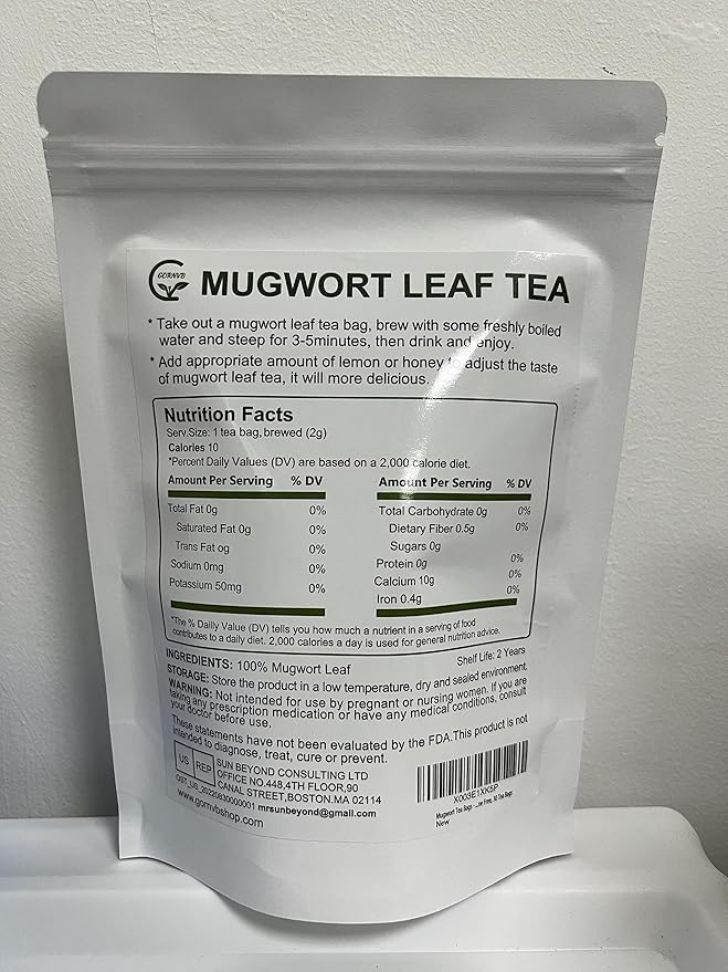 Organic Mugwort Tea Bags - Mugwort Herb Dried Leaves, Pure Natural Artemisia Vulgaris Herbal Tea, Caffeine Free, 30 Tea Bags