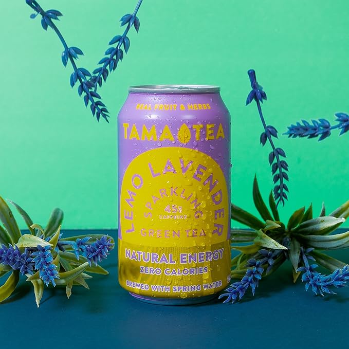 Sparkling Lemo Lavender Green Tea by Tama Tea - Made with Real Fruit & Herbs - Zero Sugar, Zero Calories, Non-GMO - Naturally Energizing Green Tea High in Antioxidants & Nootropics - 12 oz Pack of 12