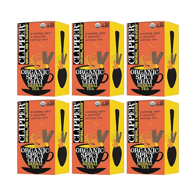 Clipper Tea Organic Spicy Chai Herbal Tea, Organic, Non-GMO, Caffeine Free British Tea, 6 Pack, 120 Unbleached Tea Bags
