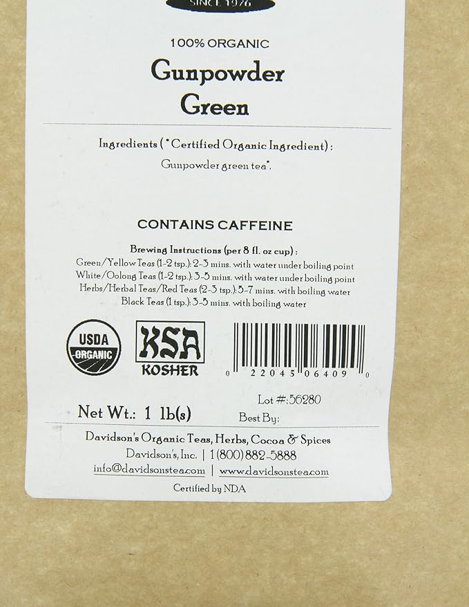 Davidson's Organics, Gunpowder Green, Loose Leaf Tea, 16-Ounce Bag(Packaging May Vary)