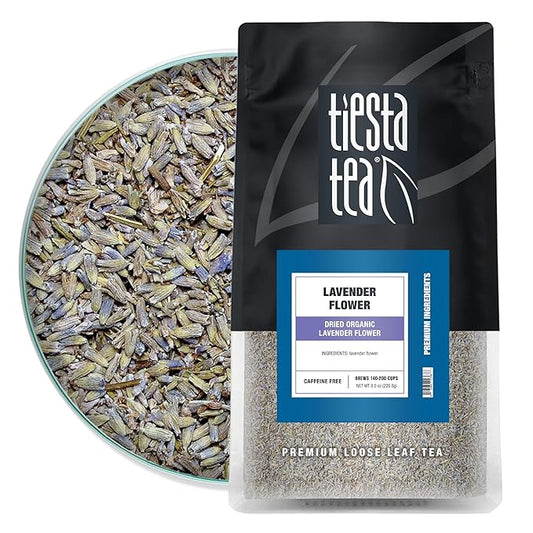 Tiesta Tea - Dried Organic Lavender Flower | Loose Leaf | Premium Non-Caffeinated Blend | Make Hot or Iced | Raw Edible Lavender Buds, All Natural Flavors | 8oz Resealable Bulk Pouch