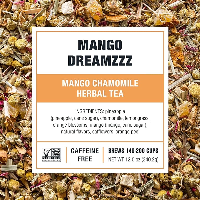Tiesta Tea - Mango Dreamzzz Chamomile Herbal Tea | Loose Leaf | Chamomile & Lemongrass | Caffeine-Free | Relaxing Blend | Brew Hot or Iced | Brews Up to 200 Cups | 12 Ounce Resealable Bulk Pouch
