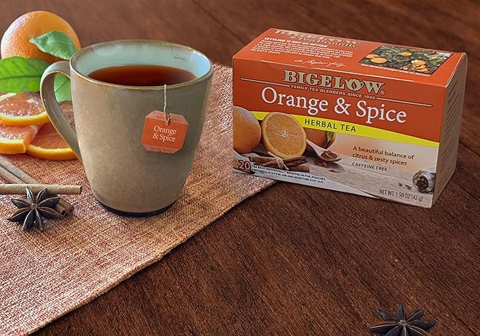 Bigelow Tea Orange & Spice Herbal Tea, Caffeine Free Tea with Orange and Herbs, 20 Count Box (Pack of 6), 120 Total Tea Bags