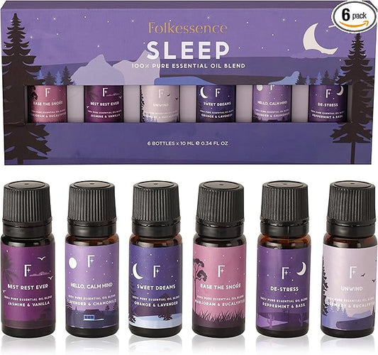 Folkulture Sleep Essential Oils Set | Pure Essential Oils for Diffusers for Home, Set of 6 Essential Oil Blend or Oil Diffuser Essential Oils for Gifts for Mom- Lavender, Rosemary & Peppermint