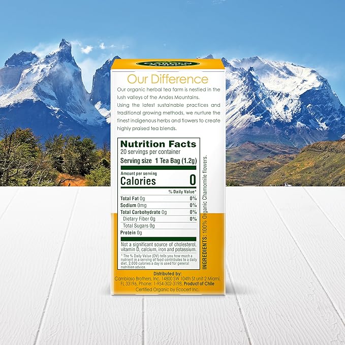 Garden of The Andes Pure Chamomile Herbal Tea -20 Individually Wrapped Tea Bags - Caffeine Free