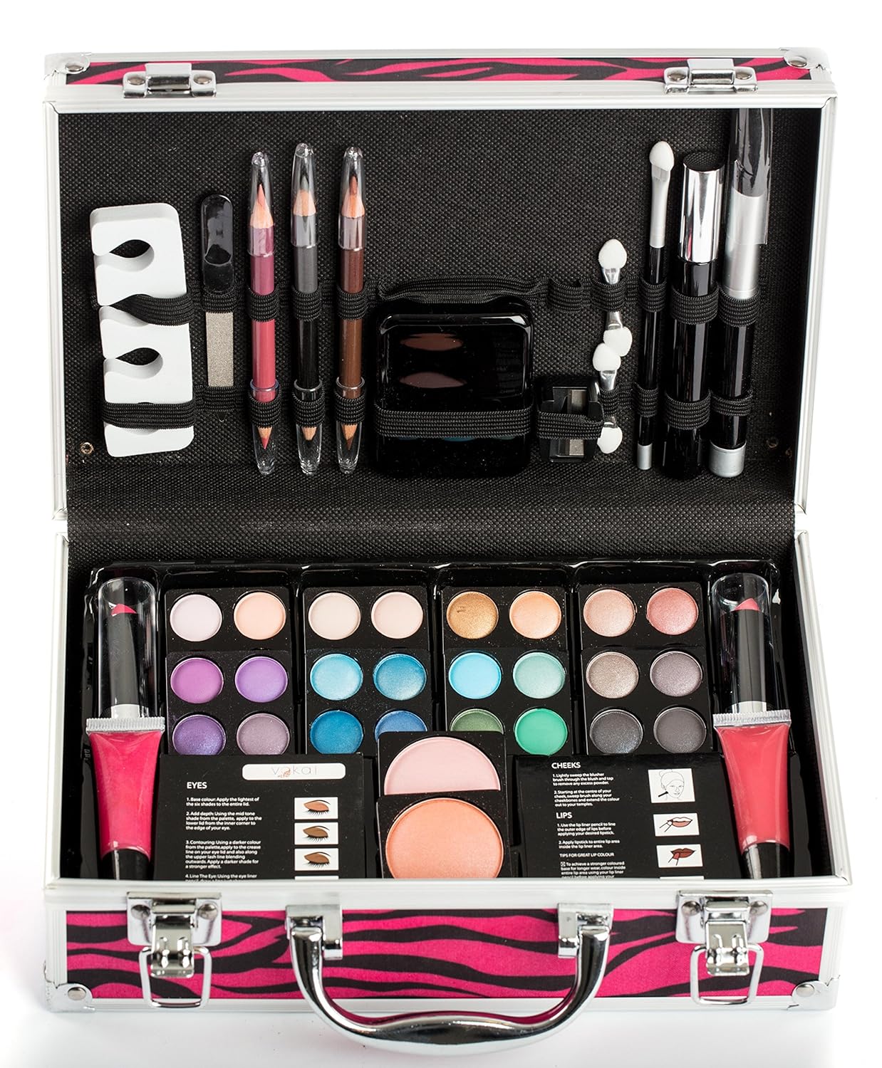 Makeup Kit Gift Set - 51 Piece - 32 Eye Shadows, 2 Blushes, 2 Lip Glosses, 2 Lipsticks, 2 Eye Liner Pencils, 1 Lip Liner Pencil, 1 Mascara - Case with Carrying Handle