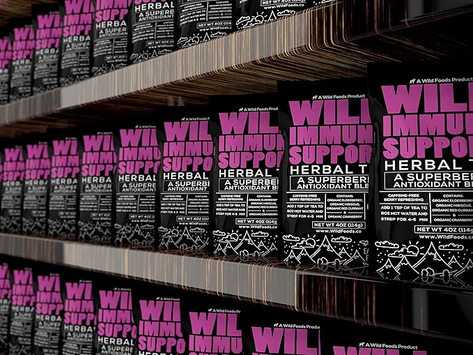 Wild Foods Immune Support Tea | Organic Elderberry, Currant, Hibiscus and Cranberry | Superberry Antioxidant Blend Loose Leaf Herbal Teas | Natural Immunity Boost | (TWO x 4 ounce)
