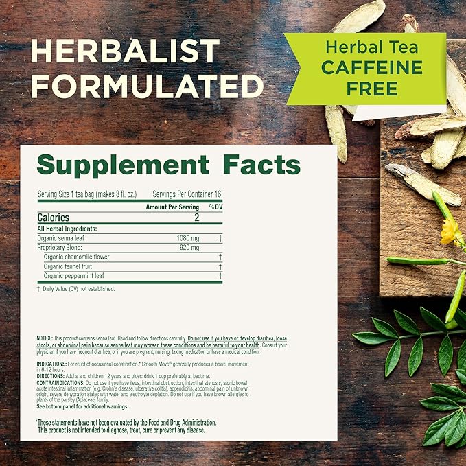 Traditional Medicinals Organic Smooth Move Chamomile Tea, 16 Tea Bags (Pack of 2)