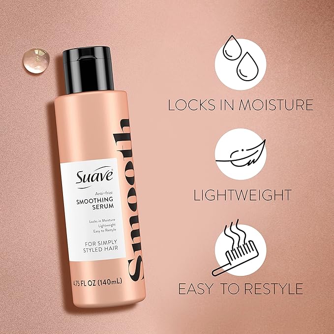 Suave Simply Styled Hair Smoothing Serum – Anti-Frizz Hair Serum, Anti-Humidity, 24H Frizz Control for Smooth & Sleek Hair, 4.75 oz (Pack of 2)