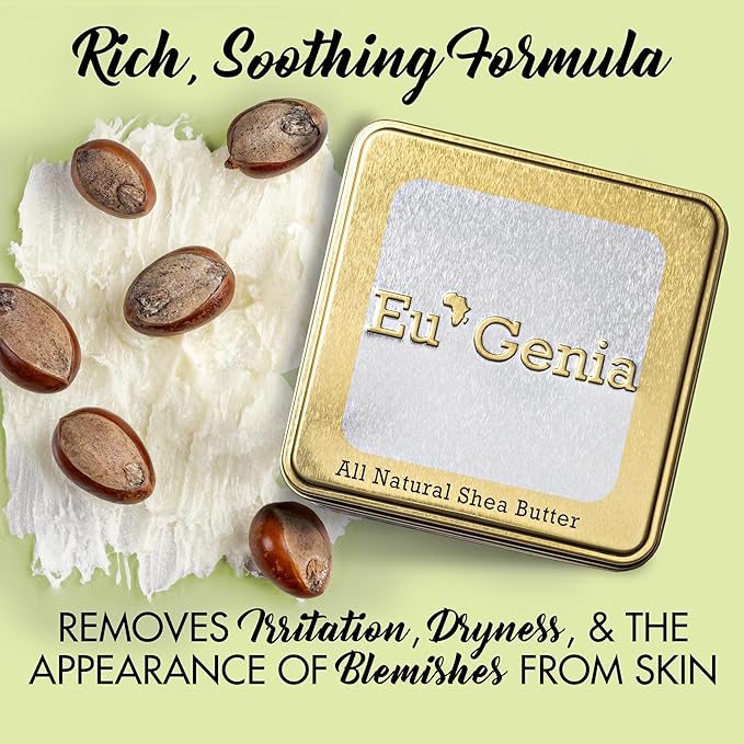 Eu'Genia Extra Strength Shea Butter Gift Set – Tins with Bag Gift Note & Tissue Paper – Intensive Moisturizing & Nourishing Shea Butter (2 Pack, Unscented & Grapefruit)