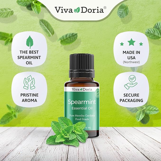 Viva Doria Spearmint Essential Oil, 100% Pure, Natural Spearmint Essential Oil, Undiluted, for Aromatherapy | Food Grade, 15 mL (0.5 Fluid Ounce)