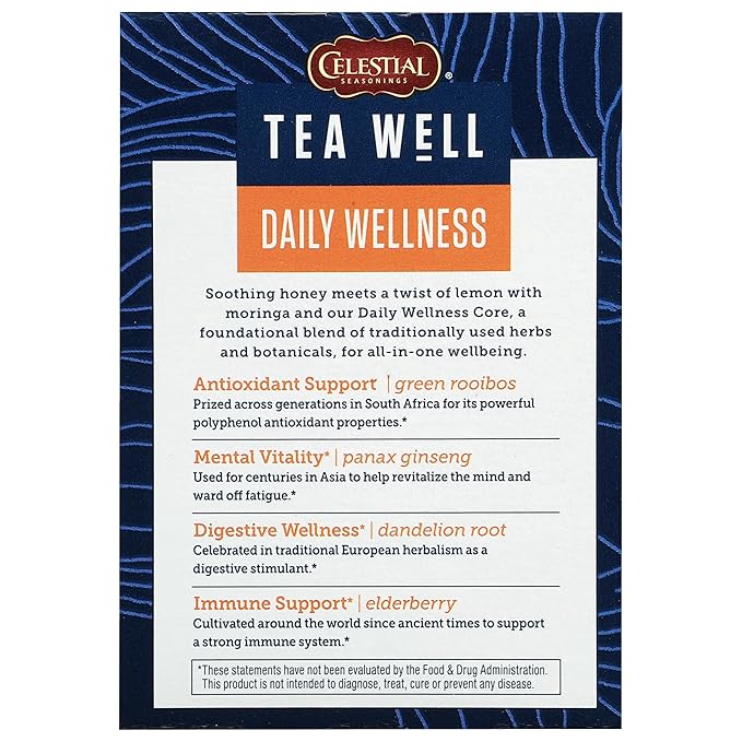 Celestial Seasonings TeaWell Herbal Tea, Daily Wellness, Organic Honey Lemon, 12 Count