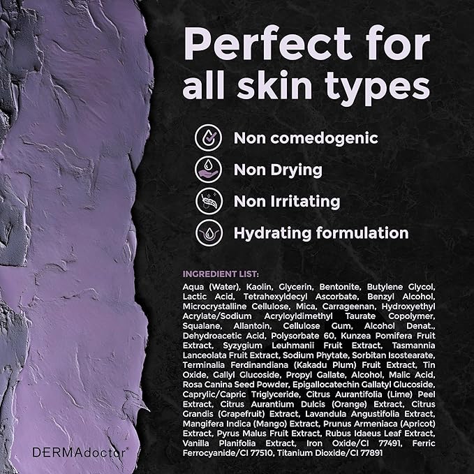 DERMAdoctor Kakadu C Dermatologist Formulated Amethyst Clay Detox Mask; Vitamin C Clay Face Mask for Dark Spots, Dull Skin, Oil Control and Refining Pores - 1.69 oz